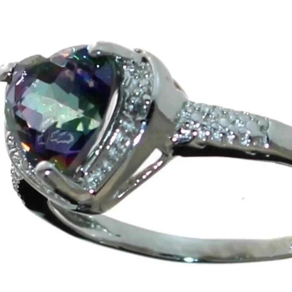 Heart Shaped Mystic Topaz & Genuine Diamond Ring - New with box